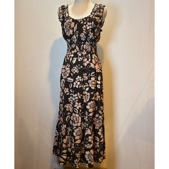 Patrons of Peace Size Small/Maxi Dress/Black - Pink floral/BOHO/beach/vacation - Picture 2 of 4